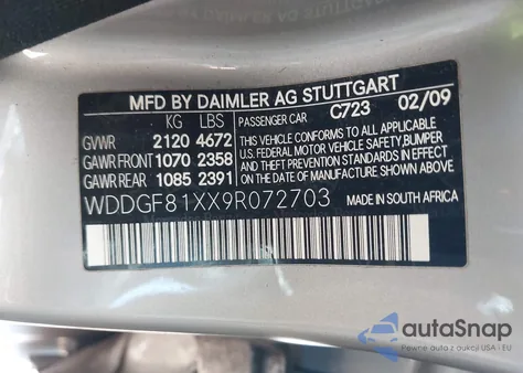 2009 Mercedes-Benz C 300 Luxury 4Matic/Sport 4Matic из США, поврежденный, VIN WDDGF81XX9R072703